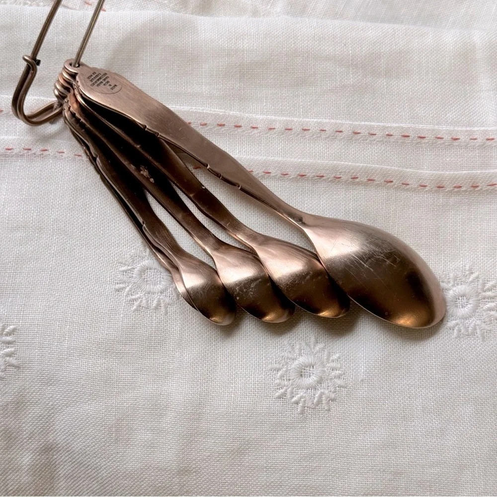 Anthropologie Vintage Flatware Measuring Spoons Safety Pin Copper Set Of 6 Rare